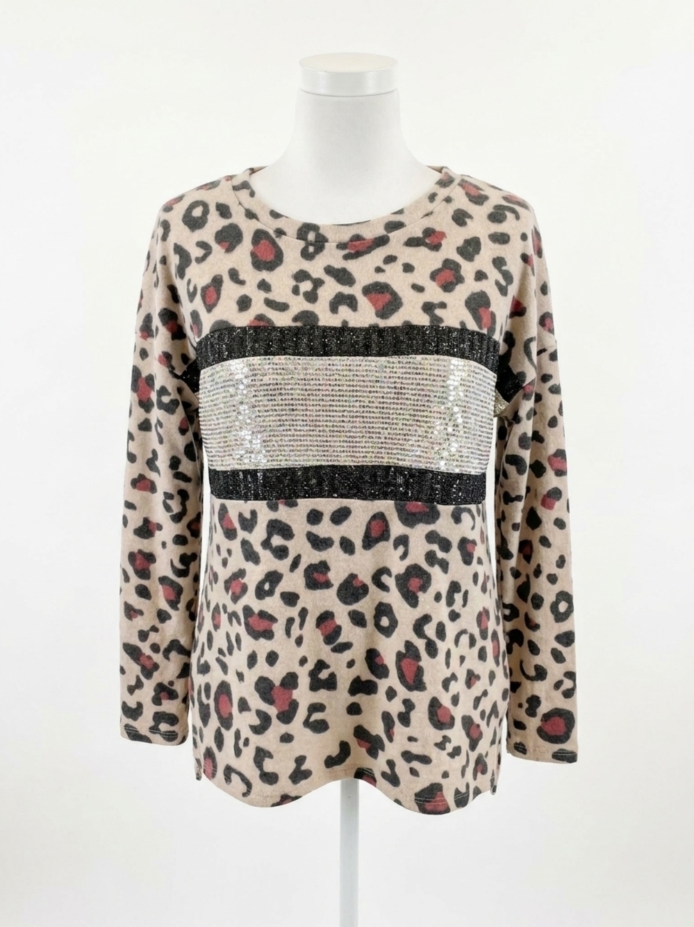 NEW HONEYME leopard with sequin sweater in taupe